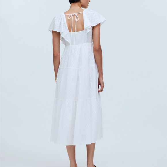 NWT Madewell Tie-Back Flutter-Sleeve Tiered Midi Dress in Soft White - Size S - Picture 3 of 11
